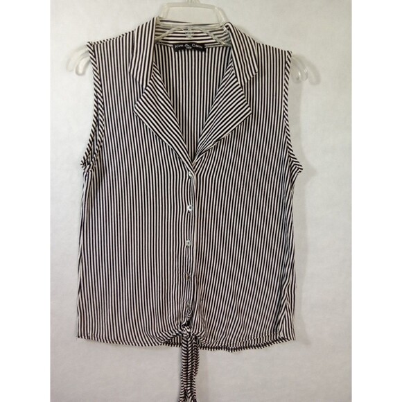 kim cami top Size Small Button Up Collar Black‎ And White Striped - Picture 5 of 8